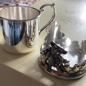Lenox silver plated teddy bear cup and caddy